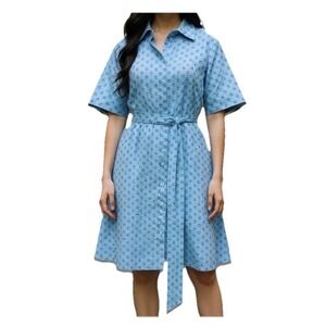 Kate Spade Blue Floral Embroidered Cotton Button Shirt Dress Sz S Spring Summer